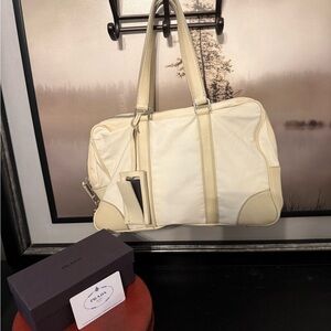 Prada Ivory Canvas/Leather Tote